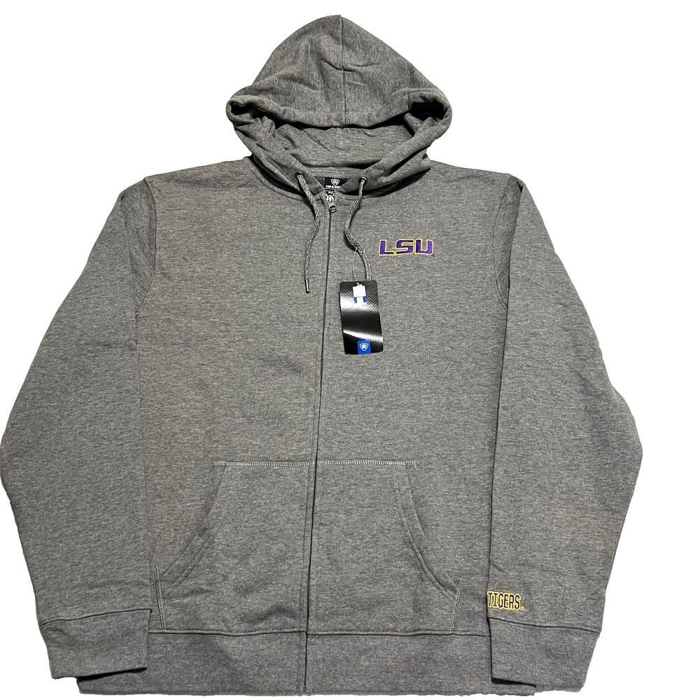 LSU Tigers Men's Full Zip Hoodie Sweatshirt Size Large Gray Top of the World NWT